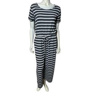 Old Navy Striped Jumpsuit M Black White Drawstring Waist Short Sleeve